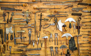 Variety of tools hanging on a wall